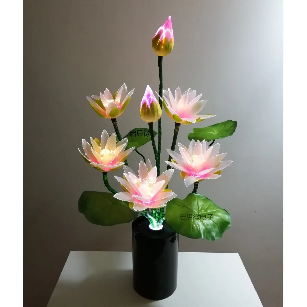 New Style 7 heads Led flower lights Lotus light buddha lamp Fo lamp Novelty artistic optical fiber flower