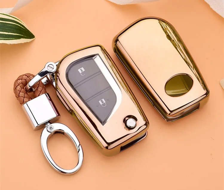 D-gold Автомобильный чехол для ключей с откидной крышкой для Toyota Yaris Reiz Carola Rav4 Highlander, складной брелок для ключей для автомобиля, Стильный чехол из ТПУ - Название цвета: D-gold