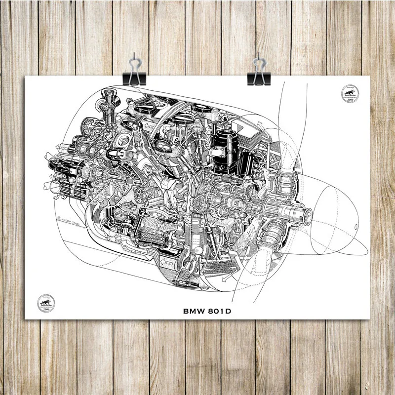 Винтажный постер схема конструкции самолета двигателя украшение дома настенная