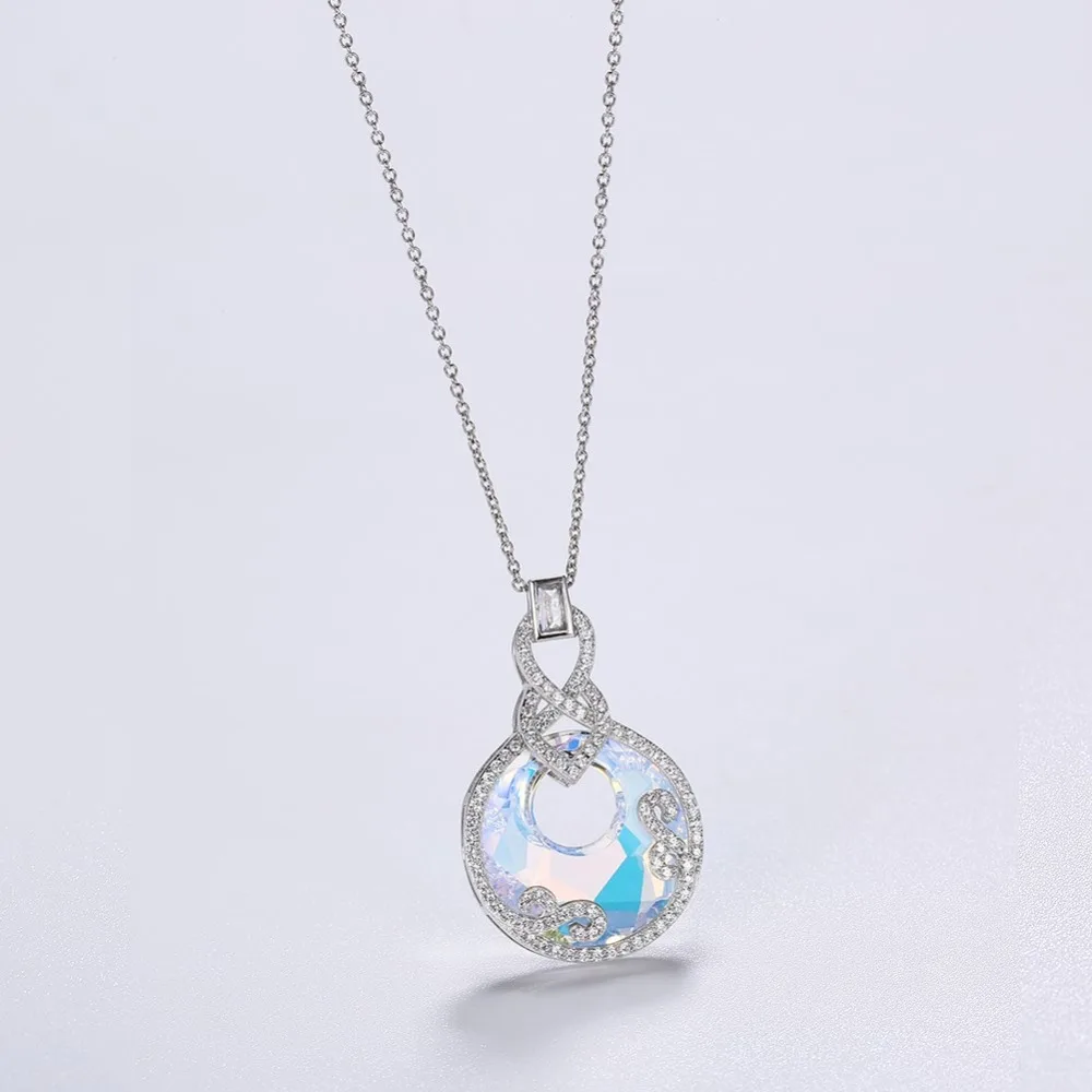 LEKANI Crystals From Swarovski Necklace 925 Crystal Round Pendant Charm Flower Rhinestone Fashion Women Long 2 colors | Украшения и