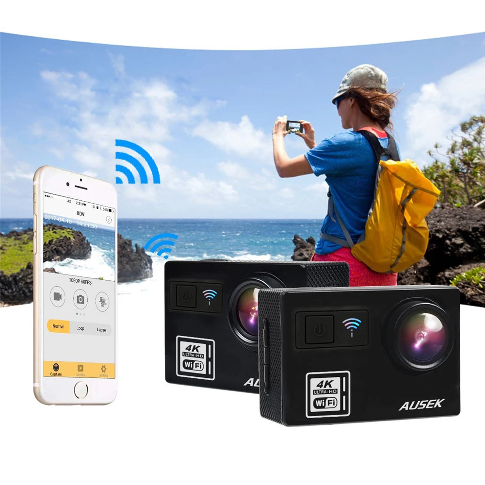 Горячая TTKK AUSEK 4K Спортивная камера wifi Пульт дистанционного управления Водонепроницаемая Спортивная камера для дайвинга