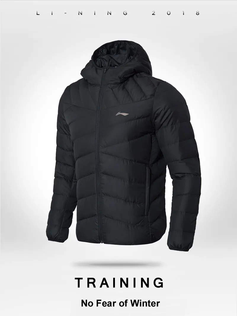 Li-Ning мужской тренировочный пуховик с капюшоном, полиэстер, 90% белый утиный пух, 3D Подкладка, теплые спортивные пальто AYMN049 MWY304