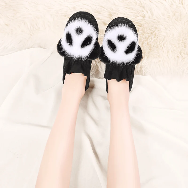 Зимняя женская обувь в горошек из плюша на плоской подошве хлопка теплая удобная