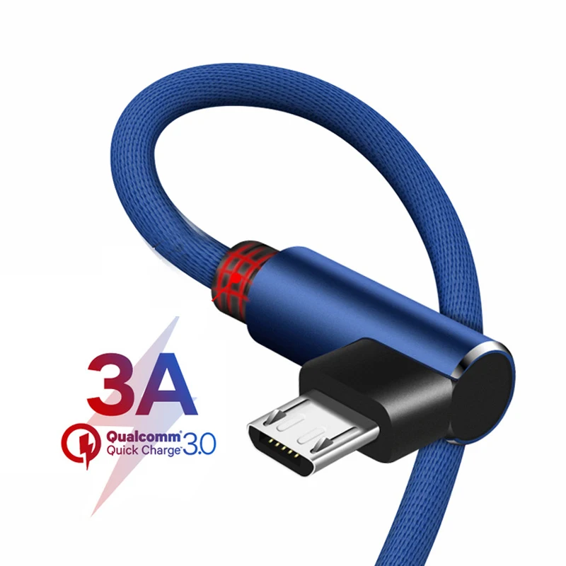 90 градусов микро USB кабель 3A быстрое зарядное устройство шнур локоть нейлоновый