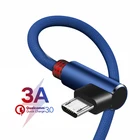 90 градусов микро USB кабель 3A быстрое зарядное устройство USB шнур локоть нейлоновый кабель для передачи данных для Samsung Sony Xiaomi Android телефон линия Банк питания