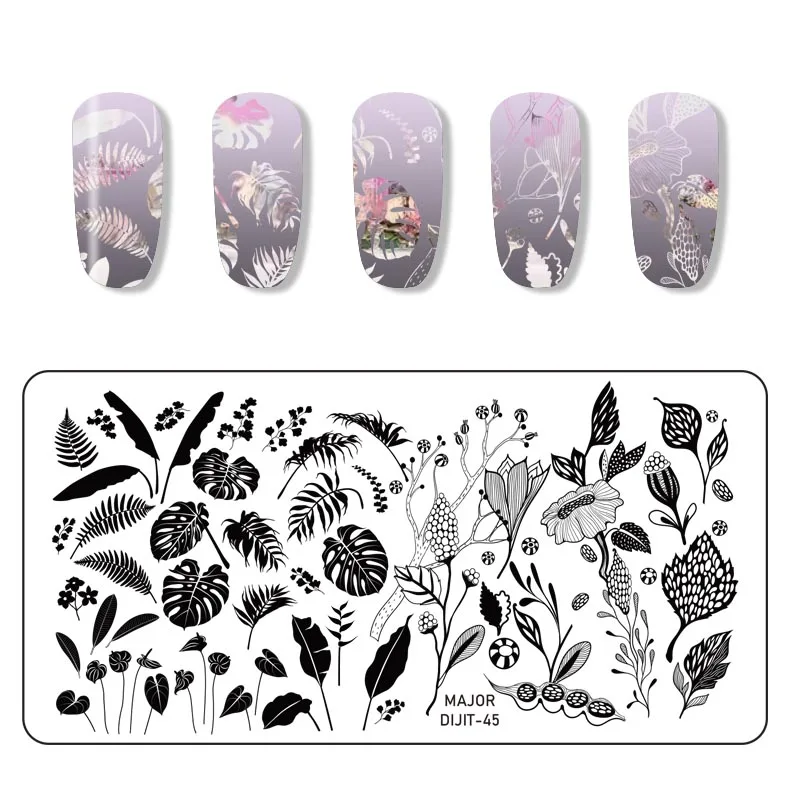 

WAKEFULNESS Rectangle Nail Stamping Plates Flower Leaves Mixed Pattern Nail Art Image Stamp Template Tools