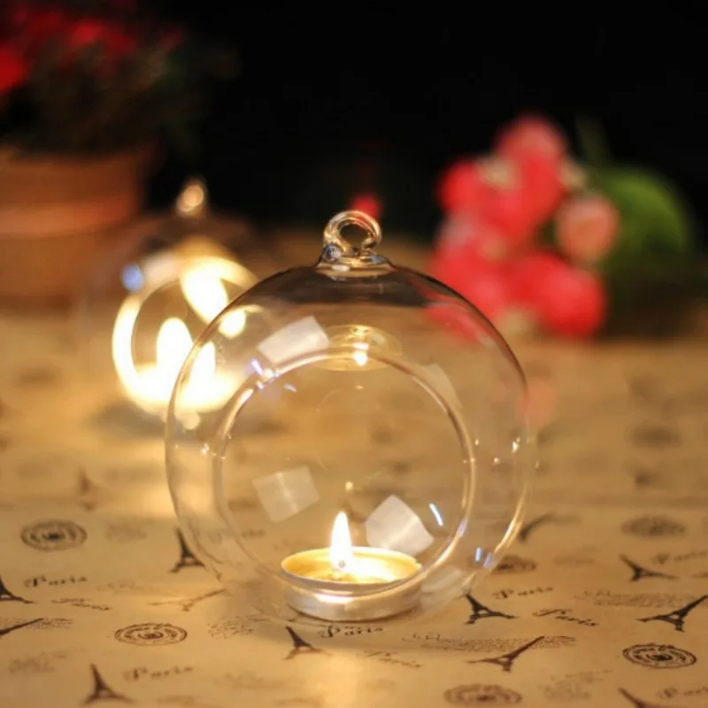 Прозрачный висячая стеклянная Свеча держатель Кристалл Романтический свадебный