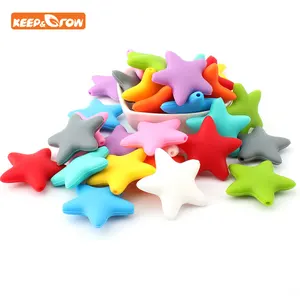 Силиконовые бусины со звездами, 12 цветов, Детские зубные кольца, детская игрушка для прорезывания зубов, цепочка для пустышки, ожерелье, аксессуары сделай сам, мини-бусины с жемчугом