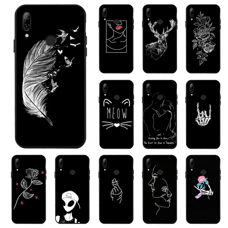 P Smart чехол s для huawei P Smart чехол 3D Окрашенный черный чехол для huawei Y7 Y6 Y5 Prime Y9 Чехлы бампер