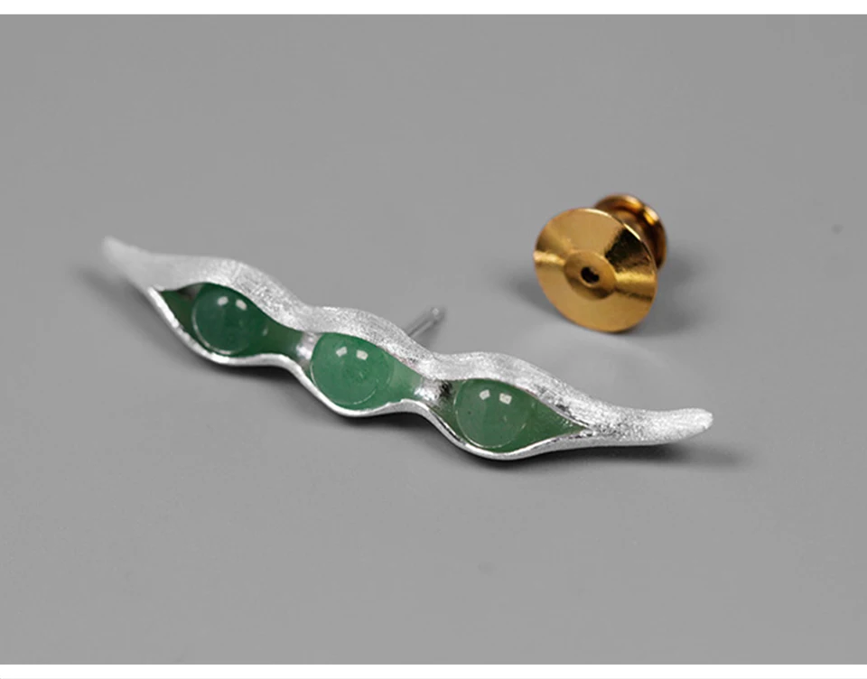 Lotus Fun реальные 925 серебро ручной работы Fine Jewelry натуральный зеленый камни Творческий Стручки гороха Дизайн броши для Для женщин