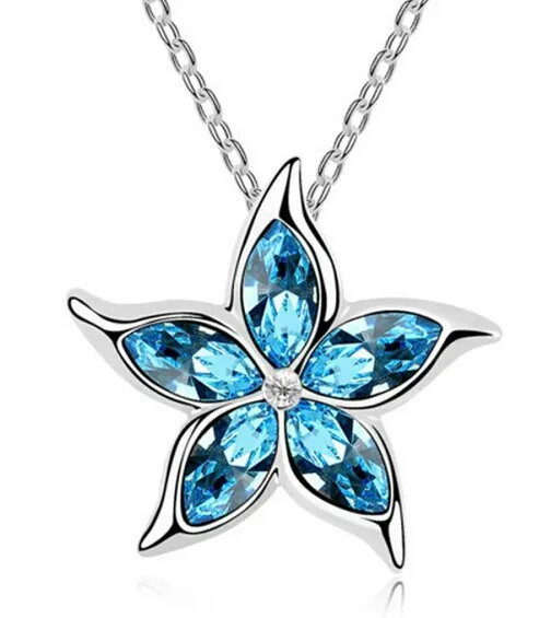 Wholesale starfish white zircon chain Austrian CRYSTAL pendant necklace Jewelry free shipping 10 colors available |