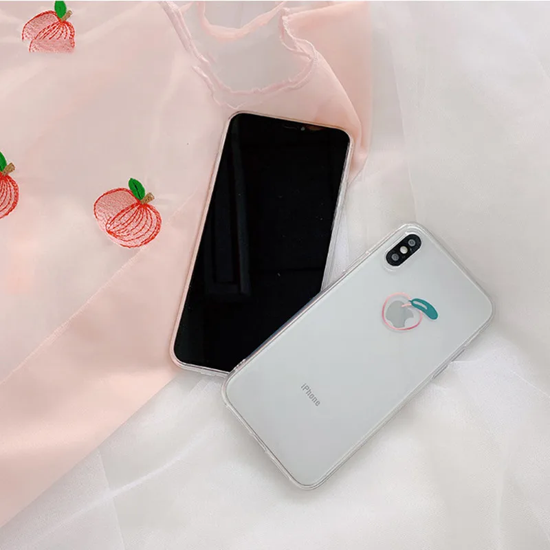 Kawaii летний розовый персиковый Прозрачный чехол для телефона iPhone 7 8 6s plus 11Pro Max X XR XS