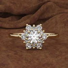 Роскошное женское кольцо-Снежинка, модное кольцо из желтого розового золота с кристаллами циркония, винтажные обручальные кольца для женщин