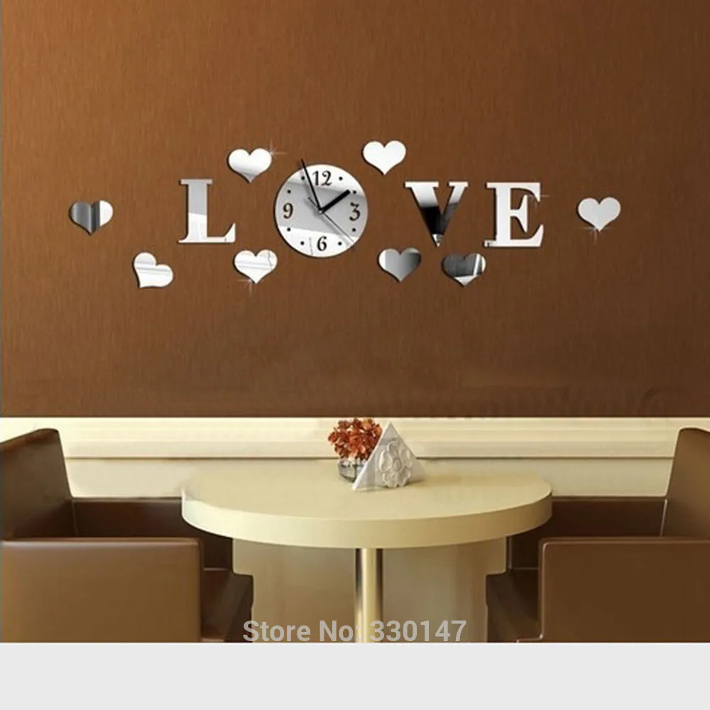 Mirror Wall Clock LOVE Acrylic Sticker Modern Design with Self-adhesive Glue Home Decoration For Bedroom Living Room DIY Mural | Дом и сад