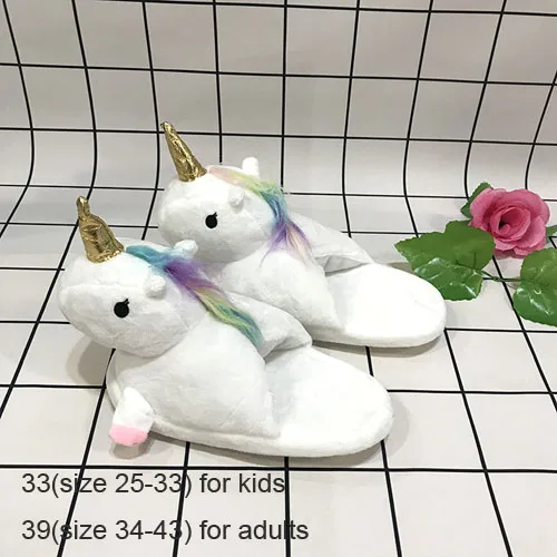 White Unicorn 2 Обувь в виде единорога; детские тапочки для мальчиков и девочек; Мультяшные комбинезоны кигуруми; Пижама с изображением животных; обувь с когтями для взрослых; забавные домашние тапочки для костюмированной вечеринки - Цвет: White Unicorn 2