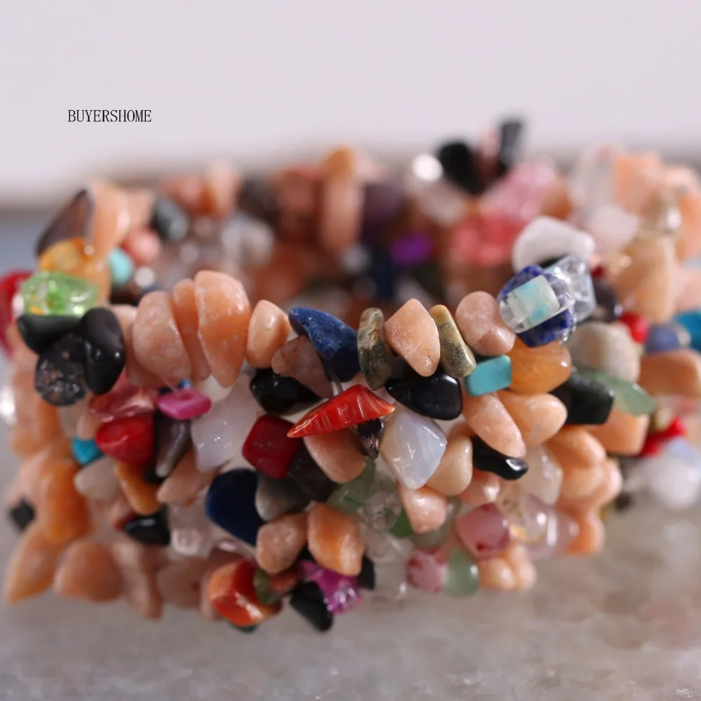 

Модное ювелирное изделие, подарок браслет для женщин натуральный многоцветный Lapis кварцевый камень чип шарик шнур стрейч браслет 7 "1 шт. H039