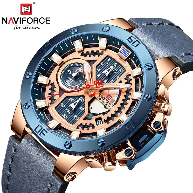NAVIFORCE часы мужские золотые наручные водонепроницаемые хронограф Топ Бренд