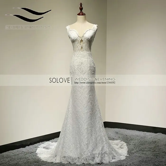

Elegant White Mermaid Lace Wedding Dress 2015 Sexy Backless Bridal Dress robe de mariage vestidos de noiva SL-W64