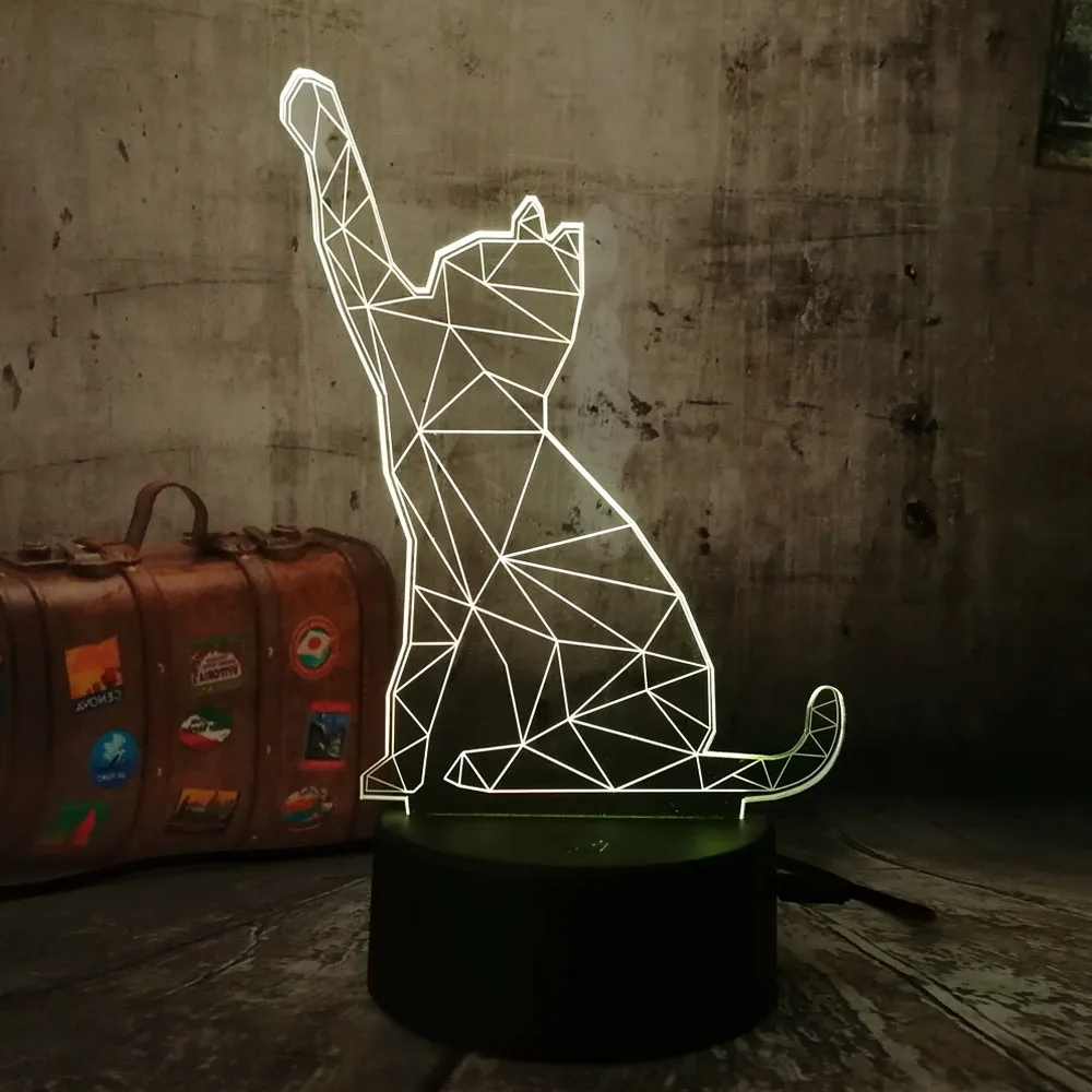Amroe 3D светодиодный ночной Светильник Lampara Cat Animal 7 цветов флэш светильник