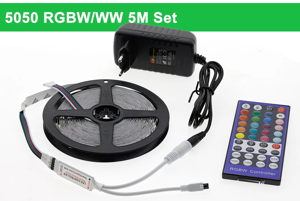 Цветная(RGB) Светодиодные ленты набор 5M 2835 5050 RGBW/RGBWW Светодиодные ленты светильник+ ИК-пульт дистанционного управления+ DC12V Мощность адаптер светодиодный гибкая неоновая лента