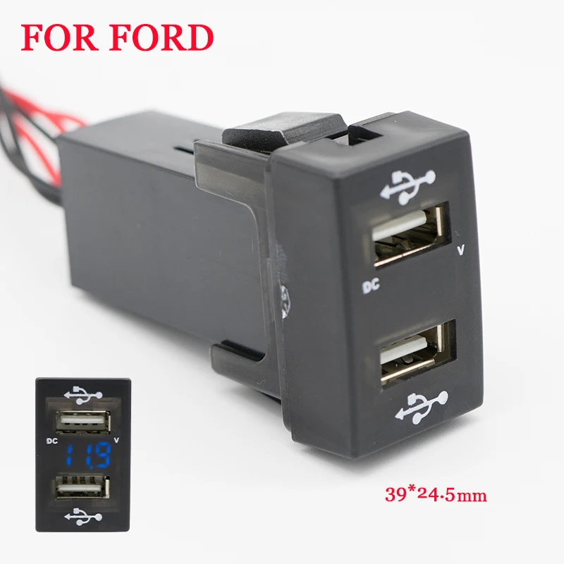 Автомобильная панель с двумя usb-портами для зарядки приборной панели 5 в 2,1 А, 1,2 А, 2 USB зарядного устройства и измерителя напряжения, монитор батареи для Ford для телефона