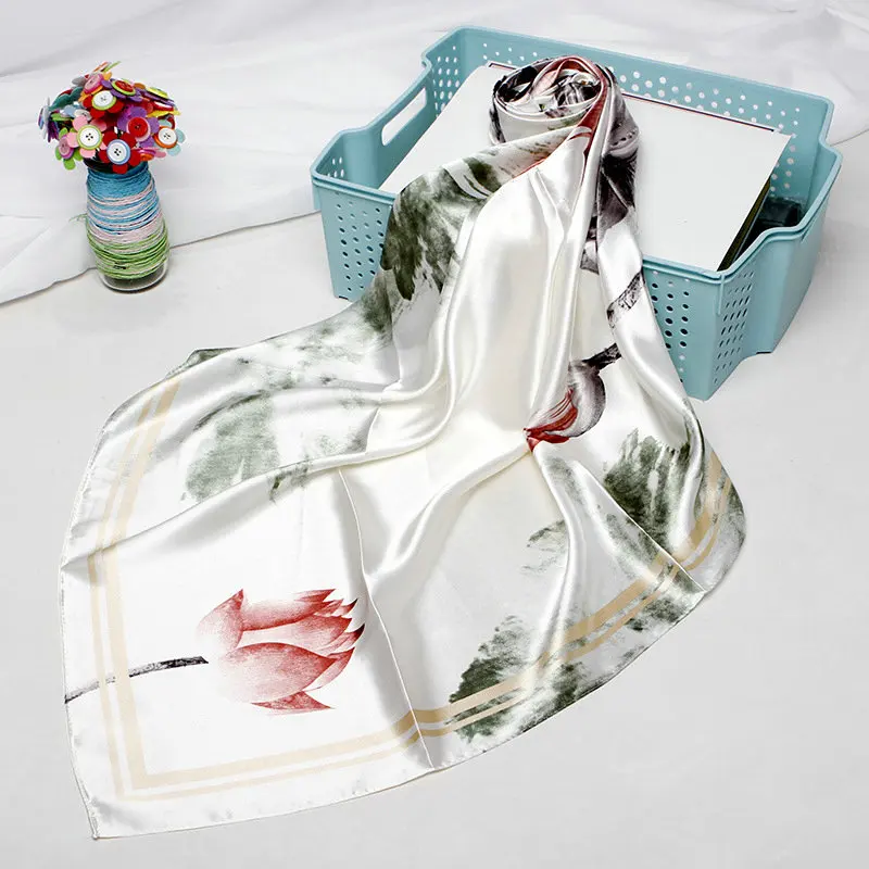 Женский шелковый шарф шелковая шаль с цветочным принтом 90x90 см|fashion silk scarf|silk fashion