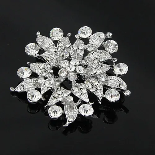 Cheap Price From Factory!Retail Vintage Rhodium Plated Clear Crystal Big Flower Pin Brooch Fancy Jewelry Accessories |