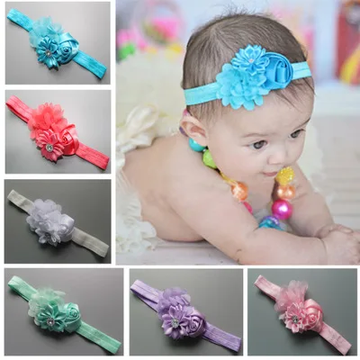 2018 Новые Девушки Три Цветы комбинация с горный хрусталь повязки бутон розы шифон