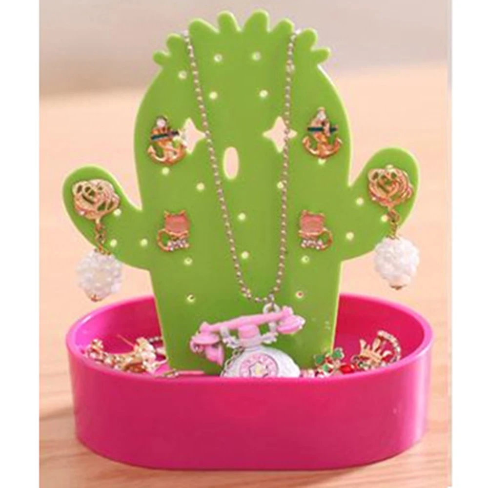 

Jewelry House Necklace Box Organizer Cactus Shaped Stand Earrings Bracelet Storage Rack Display