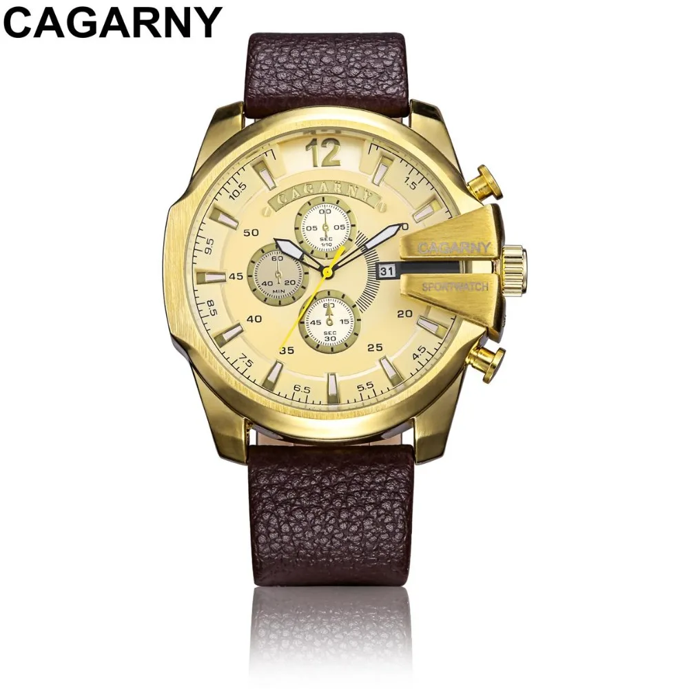 

TOP CAGARNY 4283 Fashion Trend Men's Quartz Watch Luxury Sports Business Date Display Leather Strap Quality Relogio Masculino