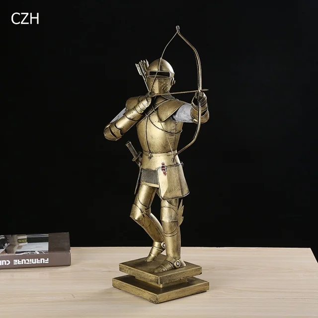 Металлическая средневековая статуя воина, ручной работы, железная Художественная Скульптура, средневековье, лучник, фехтовальщик, военный декор, искусство и ремесло, орнамент