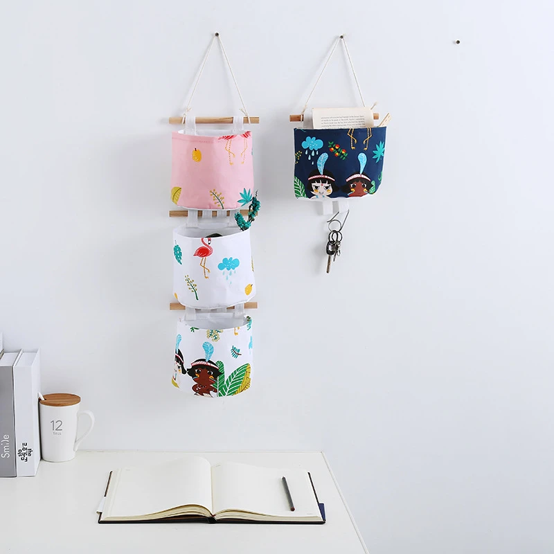 3 кармана подвесной мешок креативный хлопок лен водонепроницаемый детский