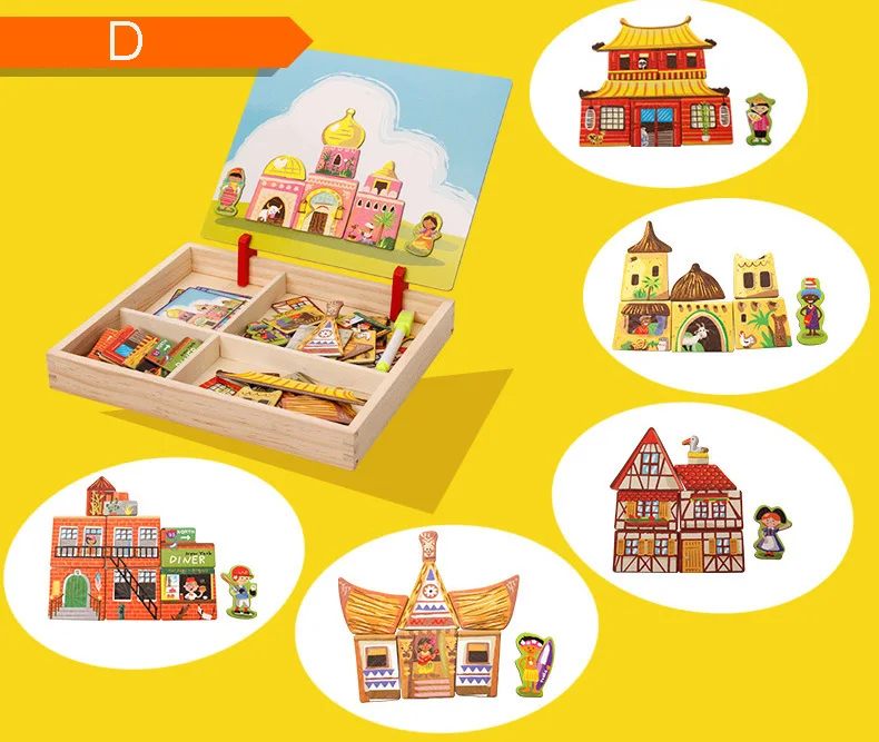 Magnetic Puzzle D Деревянный магнитный паззл игрушки Дети 3D головоломка фигурка/Животные/автомобиль/цирк доска для рисования 11 стилей коробка обучающая игрушка подарок - Цвет: Magnetic Puzzle D