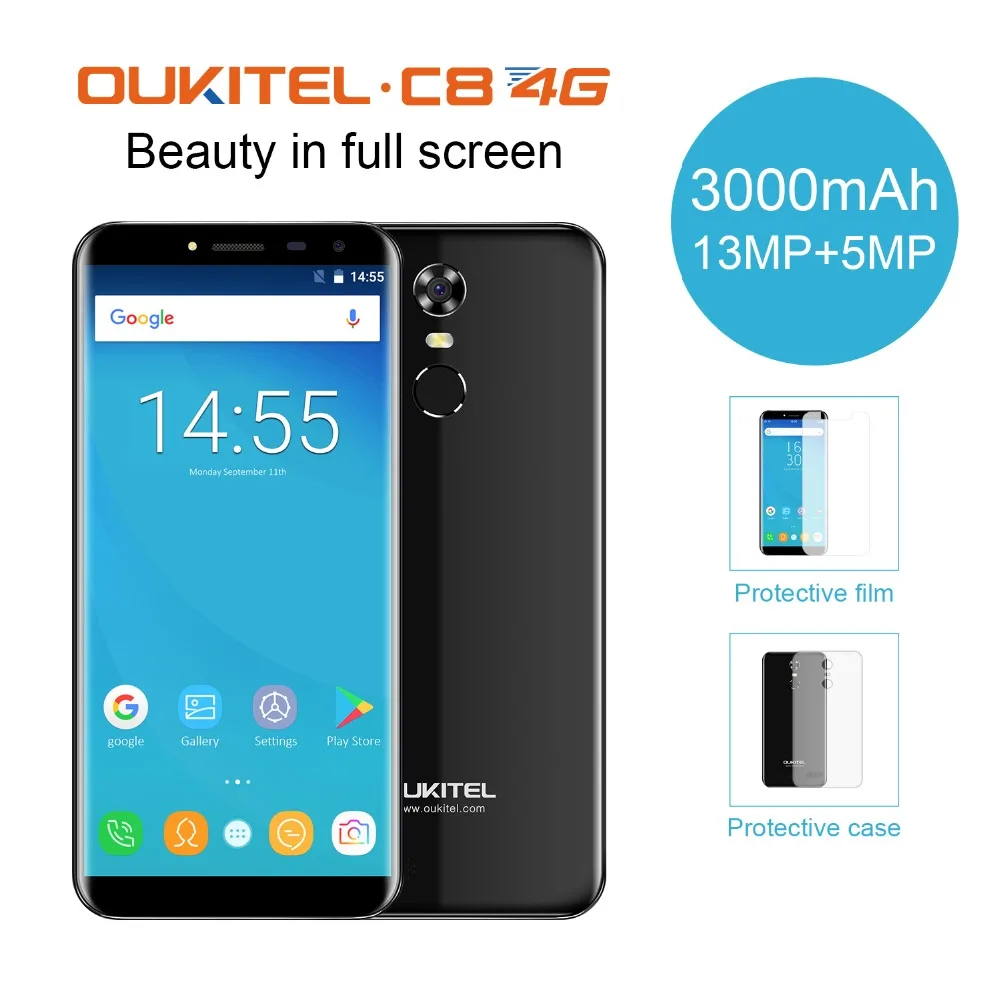 Oukitel C8 4G 5 дюйма 18:9 край менее мобильный телефон Android 7 0 2 GB Оперативная память 16 Гб