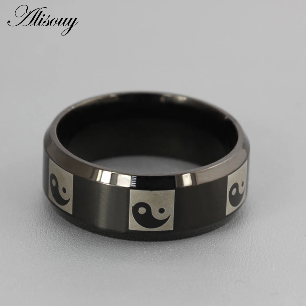2019 Personality Influx of Men Eight Diagrams Ring Classic Vintage Black Titanium Stainless Steel for men women | Украшения и