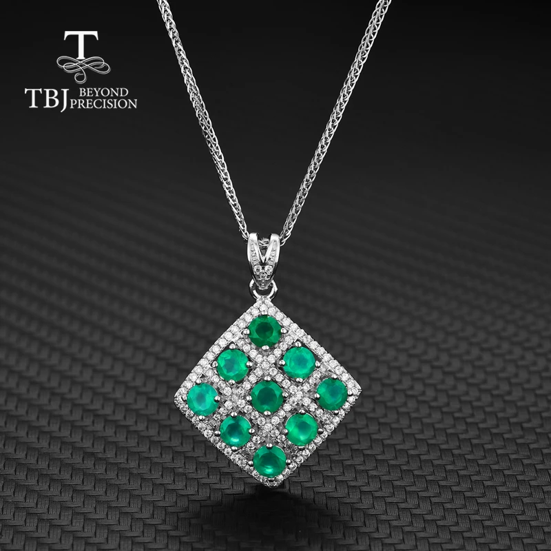 TBJ новый элегантный кулон и ожерелье с натуральным зеленый агат натуральный