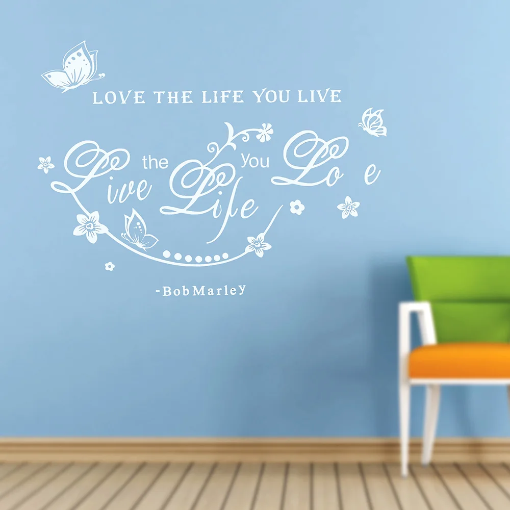 LESUPERAY Боб Марли Цитата Love The Life You Live Art Наклейка на стену Декор съемные обои|removable