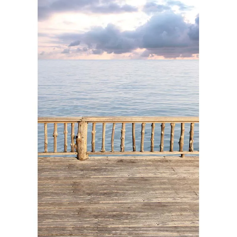 

5x7ft Nautical Wood Deck Clouds Sea Washable One Piece wrinkle Free Banner Photo Studio Background Backdrop Polyester Fabric