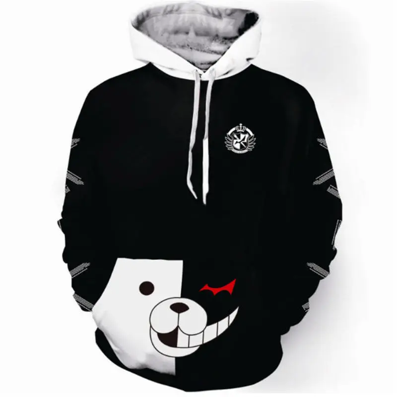 Японский аниме Danganronpa: Trigger Happy Havoc Black And White Bear Cosplay Куртка с капюшоном высокого качества S-5XL Unisex