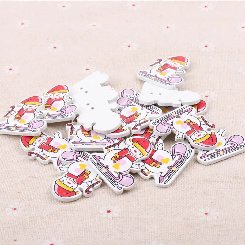 Деревянный смешанный рождественские пуговицы с рисунком снеговика коллекция скрапбукинга Рукоделие Шитье украшение для дома DIY 35x31 мм 20 шт.