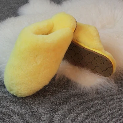 Yellow Домашние тапочки из натуральной шерсти с мехом модные зимние женские домашние Тапочки меховые тапочки теплые меховые шерстяные тапочки женская домашняя обувь - Цвет: Yellow