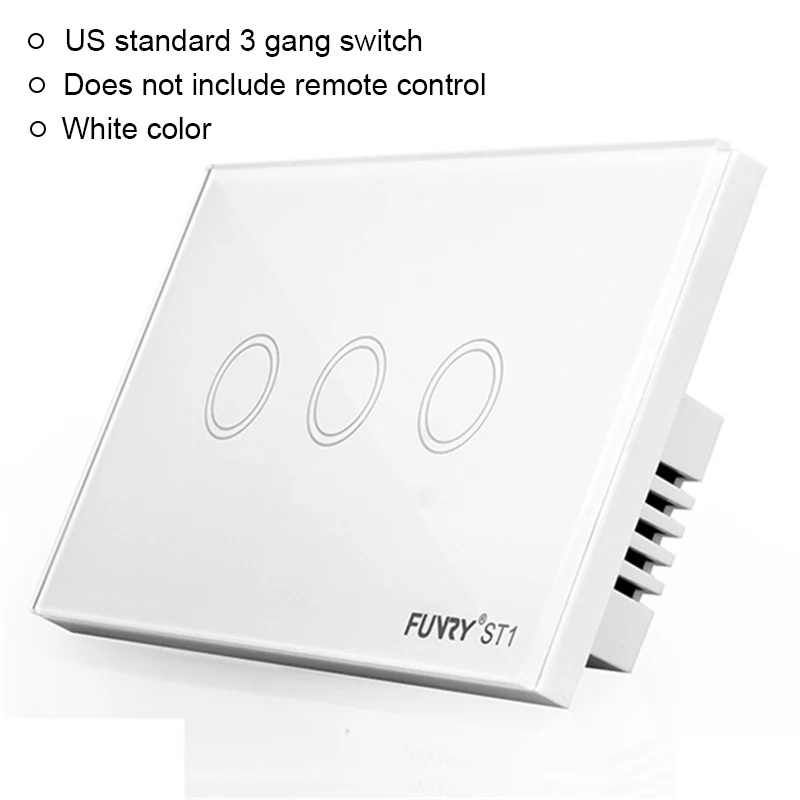 white switch St1 3 Gang США Стандартный выключатель света Роскошные выключатель света Touch Дистанционное управление 110-240 В емкостный сенсорный переключатель LED настенный выключатель - Цвет: white switch