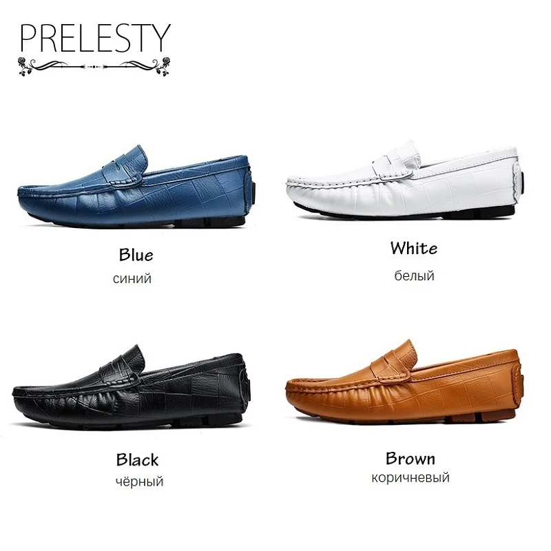 Prelesty Plus Size Leather Men Casual Shoes 38-47 Breathable Soft Moccasin Driving Blue Handmade Classical Loafer Chaussure | Обувь