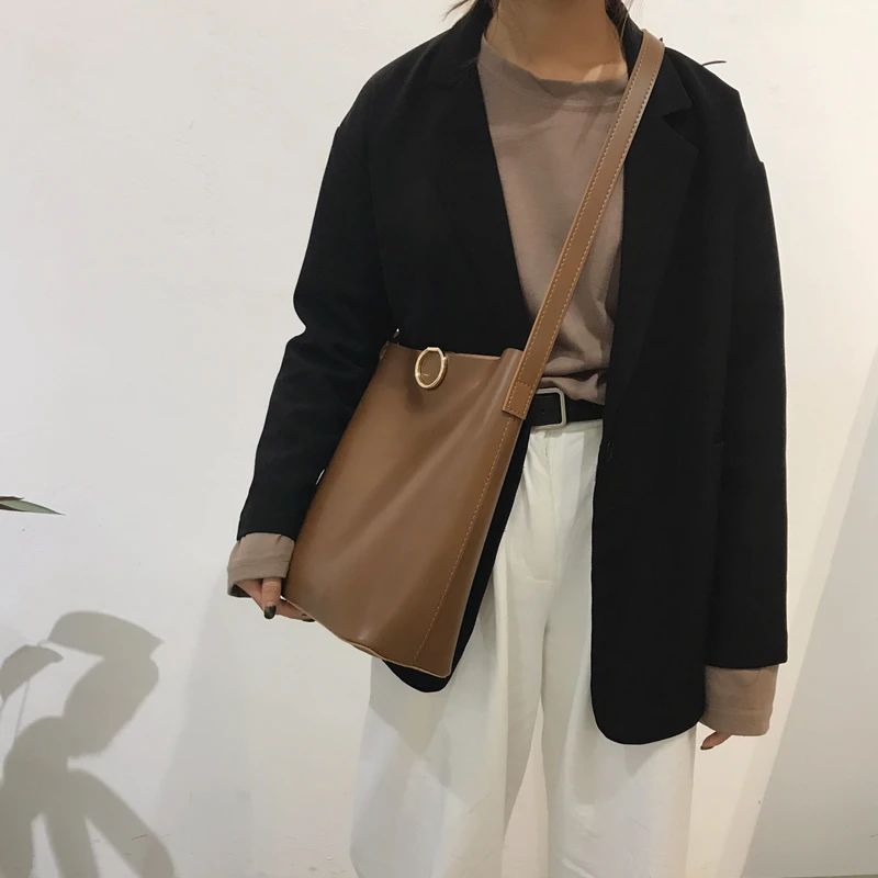 Youda ретро сплошной цвет большой ёмкость дамы композитный ведро сумки корейской