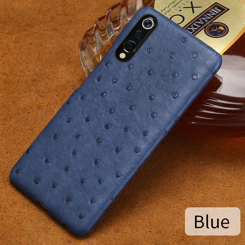 Синий Натуральный страусиный кожаный чехол для телефона для Xiaomi mi 9 9t pro 9 SE 8 Lite A3 чехол для Red mi Note 8 pro 8T 7A note 7 5 PlusLuxury - Цвет: Синий