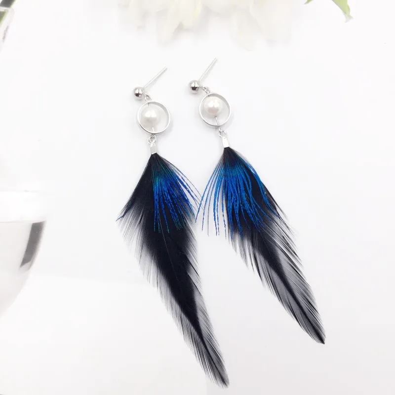 Fashion Real 925 Sterling Silver Earrings Simulated Pearl Feather Tassel Drop Earring For Women Jewelry Brincos | Украшения и