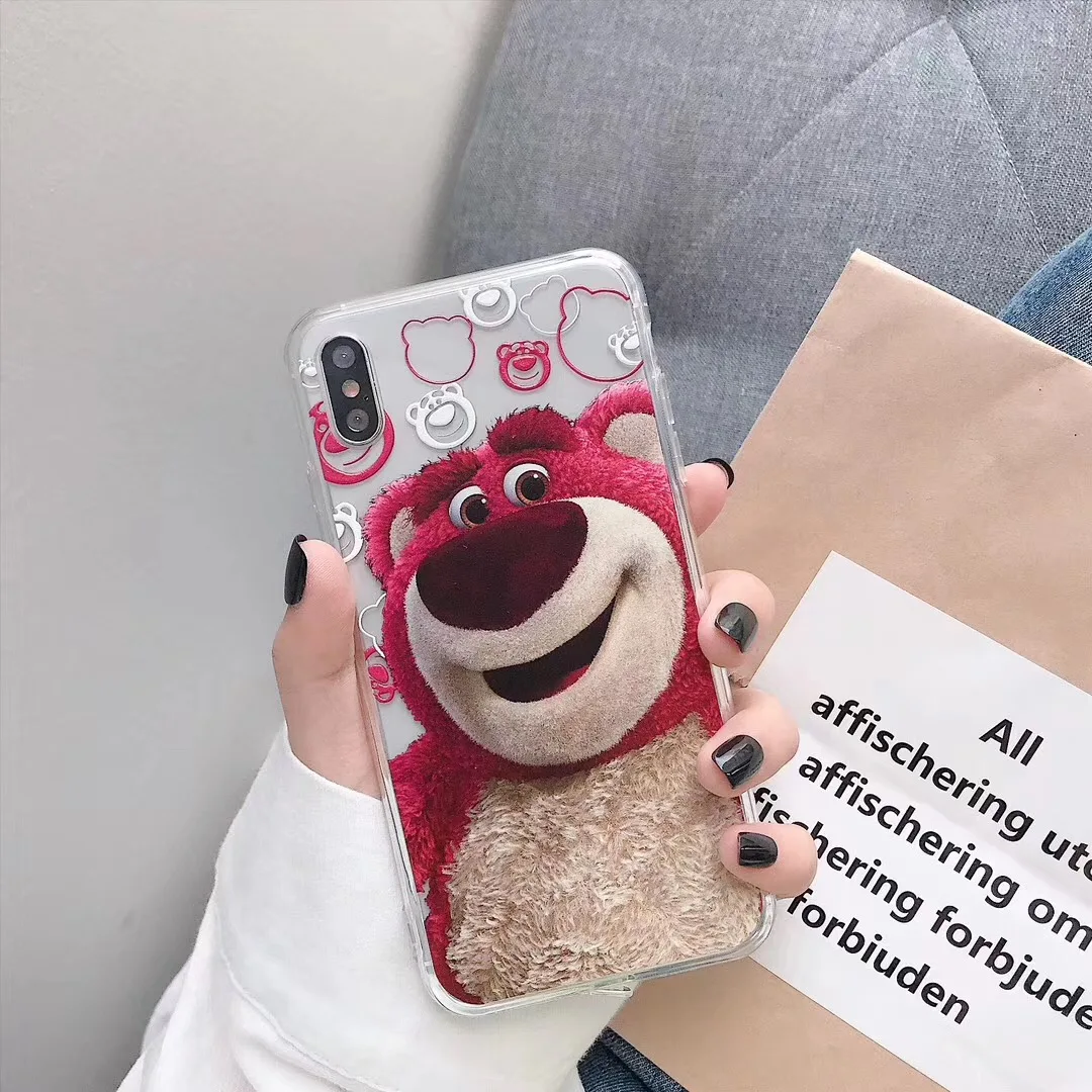 Супер милый мультяшный клубничный медведь чехол для iPhone X XS MAX XR акриловый