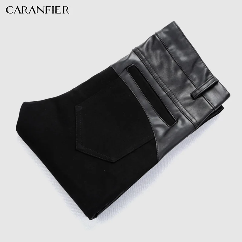 Мужские кожаные брюки CARANFIER повседневные облегающие из искусственной кожи для