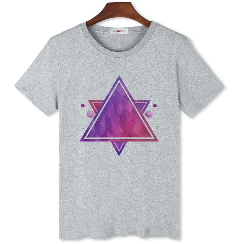 

BGtomato triangle tshirt fashion geometric printing shirt men summer cool white t-shirt
