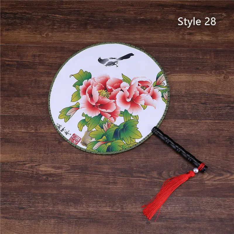 Style 28 28 Стиль s Женский Классический танец Круглый Китайский стиль ручной двусторонний цветок Печатный Шелковый круговой вентилятор с кисточкой кулон - Цвет: Style 28